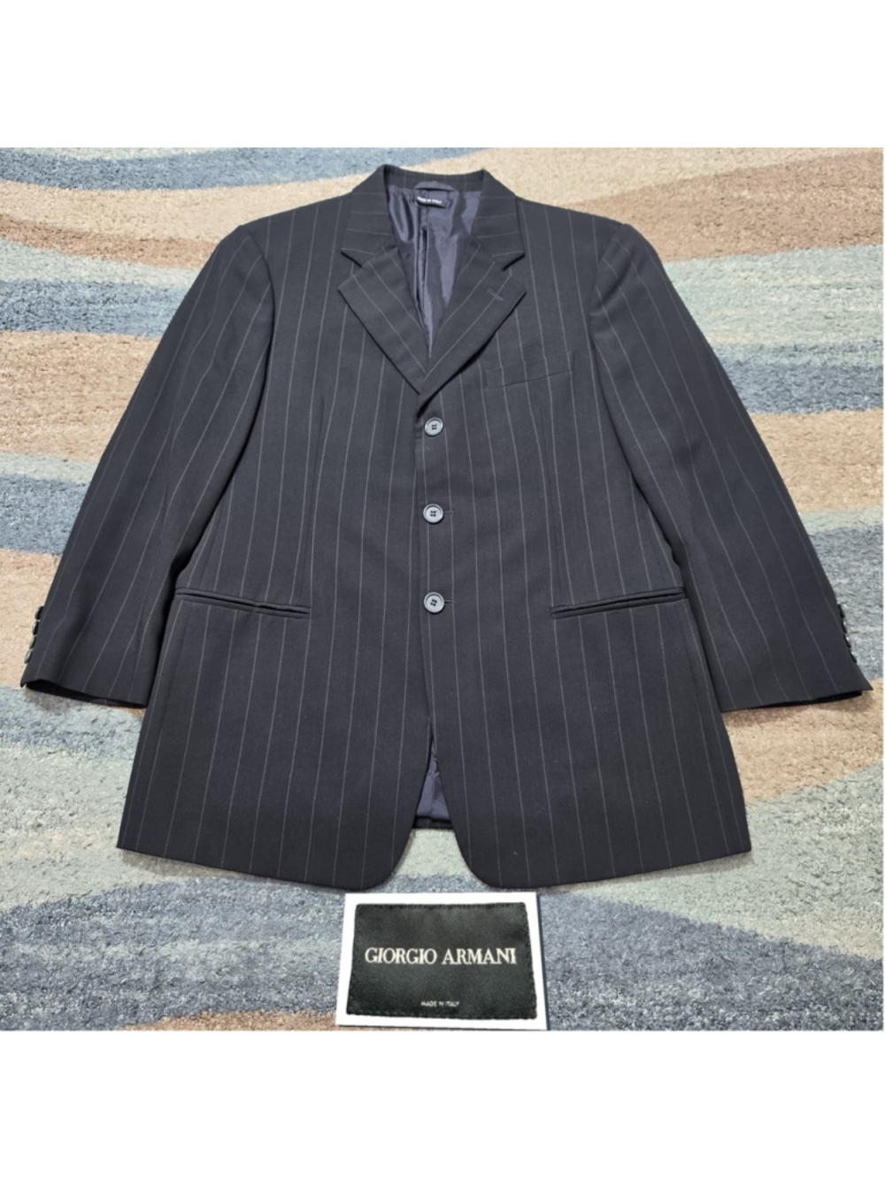 Giorgio Armani Blazer 40R Black Pinstripe Wool Silk Made In Italy Mens